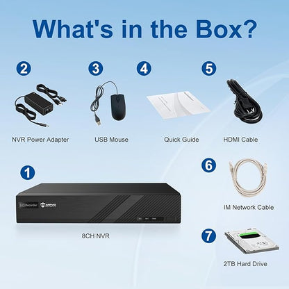 Only Plug & Play with Anpviz U Series Camera, 4K 8CH PoE NVR Network Video Recorder Included 2TB HDD, 8 Channel NVR Support 8MP/6MP/5MP/4MP/3MP IP Camera for 24/7 Recording, NDAA, NVR3108M1-8P-2TB
