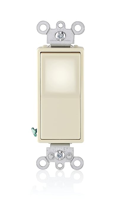 Leviton 15 Amp, 120/277 Volt, Decora LED Illuminated Rocker Single 4-Way AC Quiet Switch, Residential Grade, Grounding, L5614-2T, Light Almond