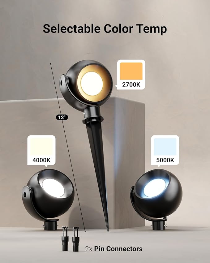 Sunco LED Low Voltage Spotlight Revolver, Sphere Shaped Garden Landscape Lights Outdoor [Luces para Jardin], 4W, 300 LM, 3 CCT: 2700K/4000K/5000K, Wet Rated, ETL 2 Pack.