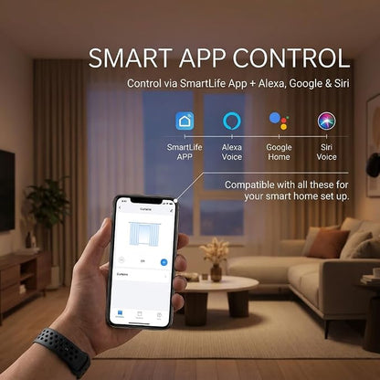 Quoya Smart Electric Curtain Track AT5810【Up to 7m (275inches)- Motorised and Adjustable】 Automated Rail Motor with App, Voice, Remote Control, Compatible with Alexa, Google and Siri