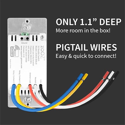 Zooz Z-Wave Long Range Double Switch (White) ZEN30 800LR for Fan and Light Combo (NO Speed Control), Hub Required (Works with Home Assistant, Hubitat, Wink, SmartThings, Z-Box Hub)