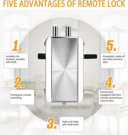 Electronic Deadbolt Door Lock, High Quality Anti-Theft Remote Deadbolt Door Lock Zinc Alloy Remote Lock for Door with 4 Remote Control for Home Office - Remotes Unlocking