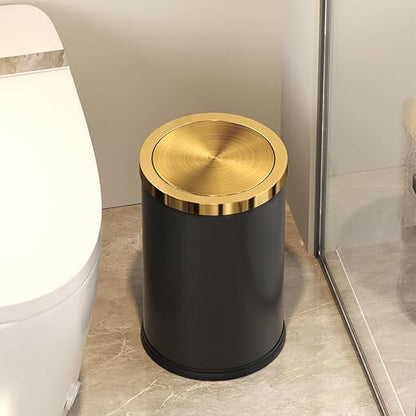 Brushed Brass Garbage can,Bathroom Trash can with lid，Modern Small Trash Can with Flipping Lid, 9 L,Garbage cans for Bathroom, Kitchen,Bedroom, Metallic Gold (Black（Double）)