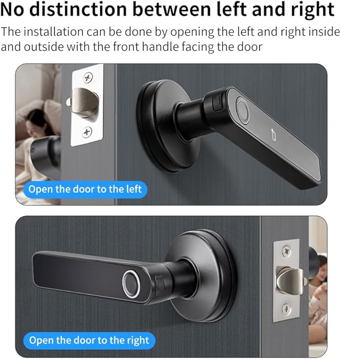 Smart Biometric Fingerprint Door Lock System,Tuya&Smartlife APP Bluetooth Digital Handle Lock,Keyless Entry Door Lock Home Security,for bedrooms,Families,Hotels,Offices,Apartments (Black)