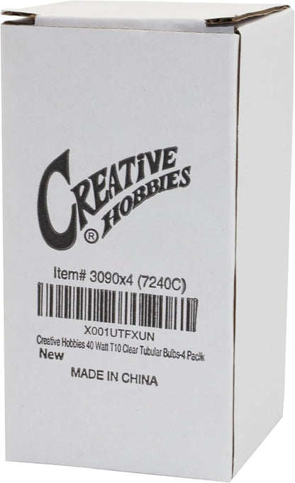 Creative Hobbies® 3090 (Pack of 4) 40T10/CL - 40 Watt T10 Clear Tubular - 120V - Medium (E26) Base - Incandescent Light Bulbs