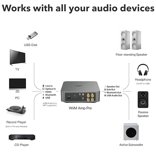 WiiM Amp Pro: Multiroom Streaming Amplifier | Compatible with Google Cast, Alexa | HDMI, Voice Control | Stream from Spotify, Amazon Music, Tidal & More - Dark Gray
