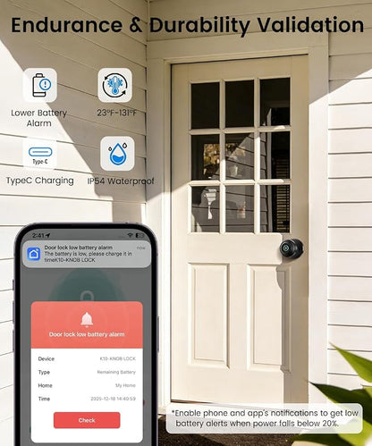 Smart Door Knob with Lock, Keyless Entry Fingerprint Door Lock, Dark Black | Smart Lock with Auto-Lock , App, Key, Fingerprint Door Locks for Front Door, Garage, Apartment, Hotel, Interior, Exterior