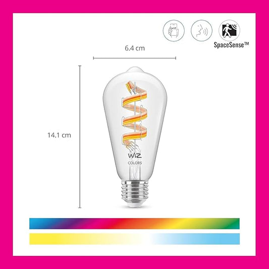 WiZ Connected Color ST19 Color Filament LED Smart Bulb - Pack of 1-300 Lumen - E26 Indoor - Connects to Your Existing Wi-Fi - Control with Voice or App + Activate with Motion - Matter Compatible