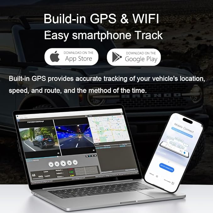 4K Dash Cam Fit for Ford Bronco 2021 2022 2023 2024, Does Not Fit 2025 Bronco, Does Not Fit Ford Bronco Sport, WiFi & App, 128GB Card (F10)