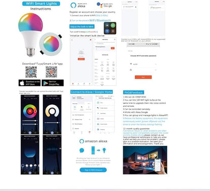 Smart LED Light Bulb, RGB+CCT, WiFi & Bluetooth Control, 16M Colors, Compatible with Alexa & Google Home, Color Changing, Music Sync, 15W, 850 Lumens