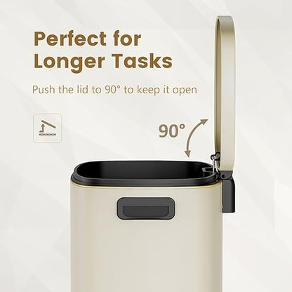 ELPHECO Kitchen Trash Can with Lid Soft Close, 13 Gallon / 50L Stainless Steel Pedal Garbage Can, Heavy-Duty Fingerprint Proof Step Wastebasket with 20 Bags, Removable Bucket, Home Office, Cream Beige