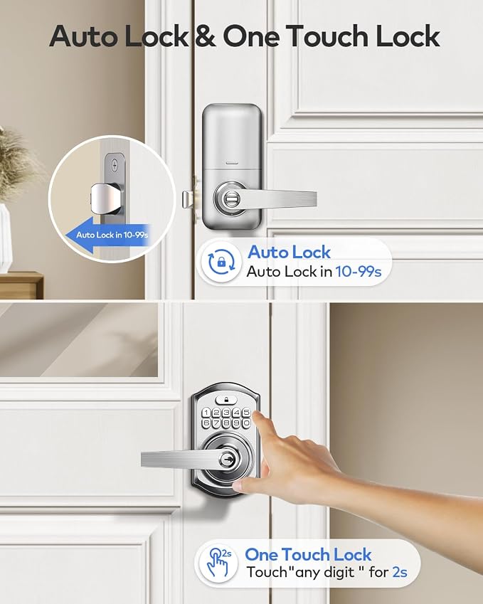 TEEHO TE004 Keyless Entry Door Lock Handle with Keypad, Satin Nickel