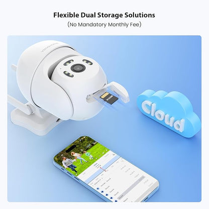 2.5K Outdoor Security Camera,Plug-in 360 PTZ Camera,24/7 Non-Stop Surveillance,Security Camera for Home AI Motion Detection,Full Color Night Vision,2-Way Audio,Cloud/SD Storage,Compatible with Alexa