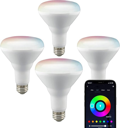 Satco S11255/04 Starfish BR30 WiFi Smart LED Light Bulb, Works with Siri, Alexa, Google Assistant, SmartThings, 9.5 Watts, Color Changing & Tunable White, 4 Pack