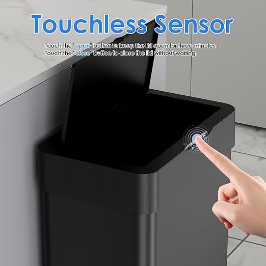 Sensor Trash Can, Touchless Motion Sensor Trash Bin, Smart Automatic Garbage Can with Soft-Close Lid, Bag Retainer Ring and Display Light,for Kitchen,Living Room Office (Black, 18.5 Gal)