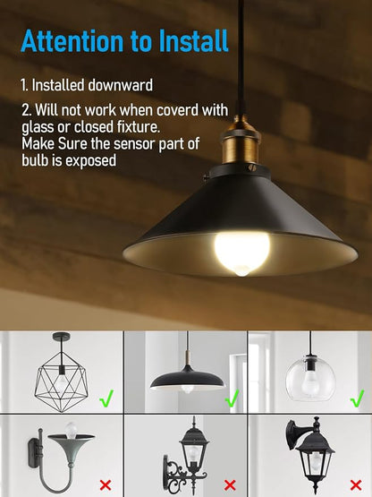 TORCHSTAR 2-Pack A19 Motion Sensor LED Light Bulb, 900LM, E26, 3000K
