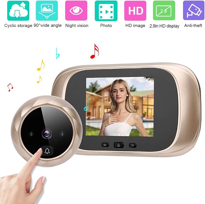 Tbest Digital Peephole Viewer Camera 2.8in TFT LCD Screen, IR Night Vision Doorbell Visual Door Viewer Fits 35-110mm Door Thickness 14-30mm Door Hole Cyclic Storage Camera