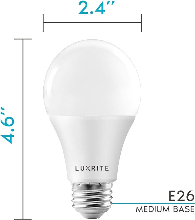 LUXRITE A19 LED Light Bulbs 100 Watt Equivalent Dimmable, 5000K Bright White, 1600 Lumens, Enclosed Fixture Rated, Standard LED Bulbs 15W, Energy Star, E26 Medium Base - Indoor and Outdoor (12 Pack)
