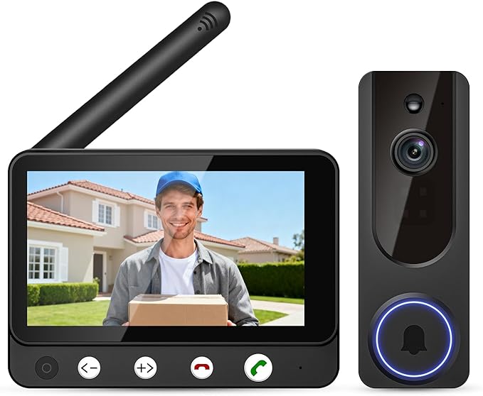 Wireless Doorbell Camera Video Monitor with Display 4.5" Screen Indoor Visual Base Station, Two Way Talk, Smart AI Motion Detection, Night Vision, Cloud Storage.