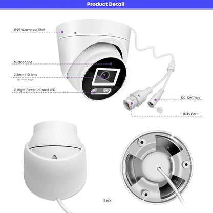 Eyessys HD 4K 8MP IP Turret Dome Camera Color Night PoE with Microphone(Audio), 24/7 Full Time Smart Dual Light LED, Weatherproof IP67 Indoor Outdoor 2.8mm Wide Angle Lens Compatible with NVR/RTSP