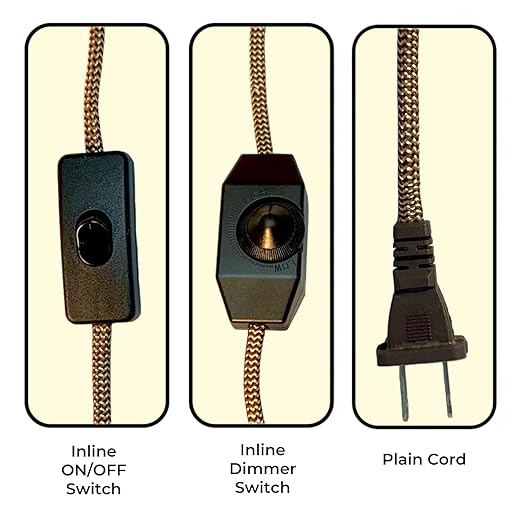 Royal Designs, Inc. Lamp Cord Molded Plug with Dimmer Switch, Stripped Ends Ready for Wiring, 8 ft long, Brown/Gold, SPT-1 UL Listed, Set of 2 (CO-5001D-BR/GL-8-2)