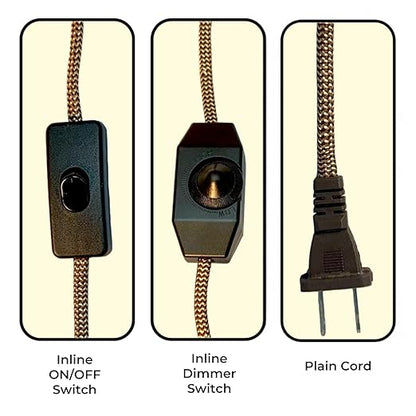Royal Designs, Inc. Lamp Cord Molded Plug with Dimmer Switch, Stripped Ends Ready for Wiring, 8 ft long, Brown/Gold, SPT-1 UL Listed, Set of 2 (CO-5001D-BR/GL-8-2)
