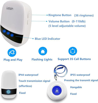 Caregiver Pager Wireless Alert System - 2 Call Buttons, 2 Receivers, 600+ft Range, Nurse/Patient Alert