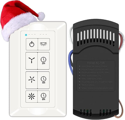Ceiling Fan Remote Control Kit & Dimmer Switch, Adjustable 3-Speed Fan & Brightness Control & 2/4/8H Timing, Compatible with Hampton Bay Harbor Breeze Hunter, No in-Wall Wiring, White