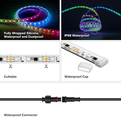 BTF-LIGHTING WS2811 Addressable RGB LED Strip 16.4FT 300LED DC12V IP68 | Waterproof 100Pixels IC=RGB+IC UL Listed White PCB Chasing Effect for outdoor Decor(No Adapter or Controller)