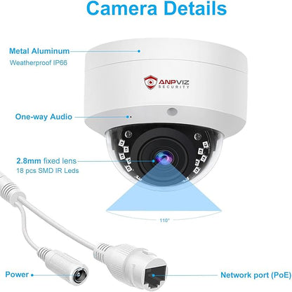 Anpviz 8 Channel 6MP PoE Security Camera System, 8X 6MP Wired IP PoE Dome Camera with Smart AI Human Vehicle Detection, Built-in Mic,Remote Acces 4K 8CH NVR 2TB HDD, (U Series)