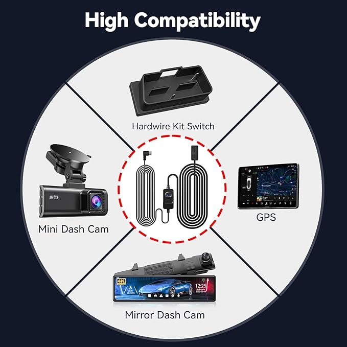 REDTIGER Dash Cam OBD Hardwire Kit Power Cable Type USB C Port,10FT 12V-24V to 5V,for Dash Camera, Low Voltage Protection