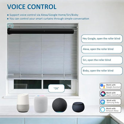 Matter Over WiFi Φ35mm Smart Blind Motor Kit, Compatible with Apple HomeKit, Alexa, Google Home, SmartThings, Motorized Roller Shade Drive, 38dB Quiet (6.0 N.m for Φ50mm (2") Groove Tube)