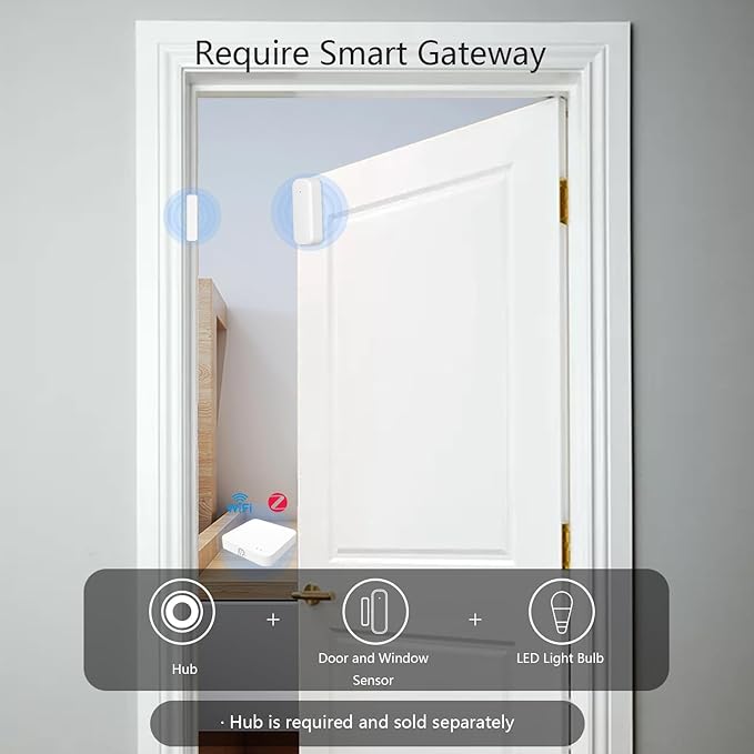 Tuya Zigbee Door and Window Sensor, Wireless Mini Contact Sensor, Requires Tuya Zigbee Hub, Smart Life Zigbee Connection, Compatible with Alexa/Google Assistant, 4Pack