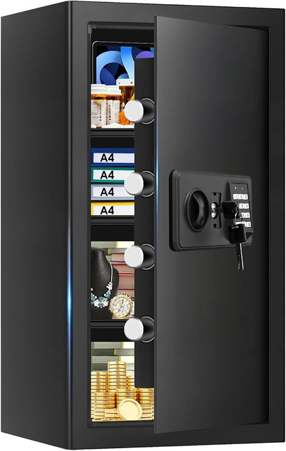 6.0 Cub Large Home Safes Fire and Waterproof, Anti-theft Fire Proof Safe Box with Digital Keypad, Key Lock and 3 Removable Shelves, Security Safes Fireproof Waterproof for Home Document Valuables