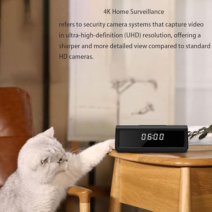 4K WiFi Security Clock Camera with Night Vision, Motion Detection, and 160° Wide Angle for Home & Office Surveillance