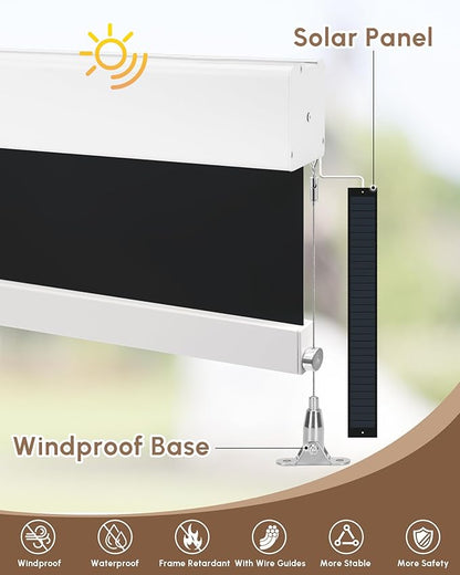 Kincmo Motorized Outdoor Shades for Patio Porch, Custom Outdoor Motorized Blinds with Remote, Waterproof & Windproof Patio Shades Work with Apple Homekit,Alexa,Google (1% Openness Black)