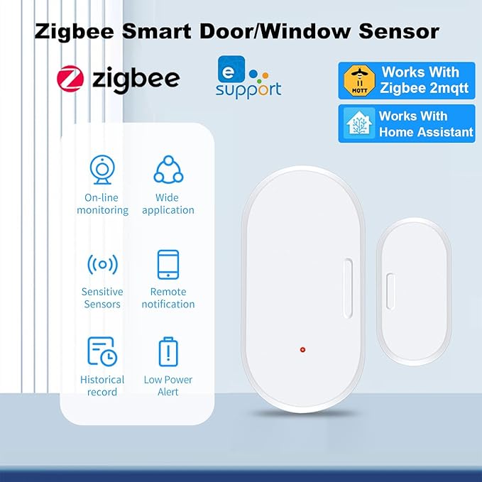 Haozee Door and Window Sensor, Requires Zigbee Hub, Zigbee Connection, Wireless Detector for Alarm Systems and Smart Homes, Compatible with Home Assistant Zigbee2mqtt