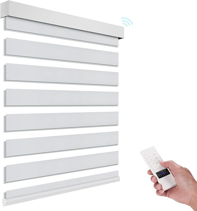 ACMEART Motorized Zebra Blinds,Smart APP & Remote Control 95% Blackout Shades,Compatible with Alexa,Custom Size Electric Window Blinds for Bedroom/Home/Office (Greyish White)