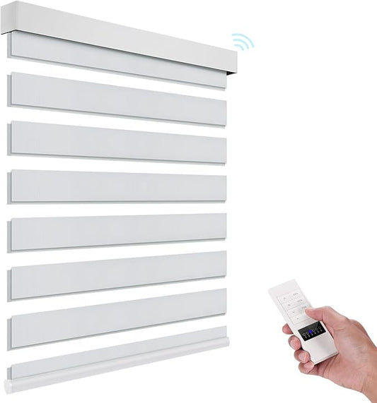 ACMEART Motorized Zebra Blinds,Smart APP & Remote Control 95% Blackout Shades,Compatible with Alexa,Custom Size Electric Window Blinds for Bedroom/Home/Office (Greyish White)