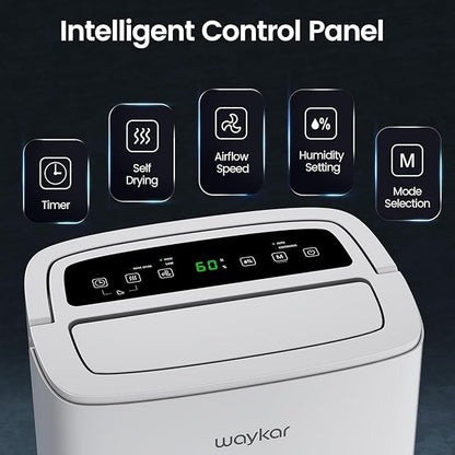 Waykar 120 Pints 2025 Energy Star Home Dehumidifier for Spaces up to 6,000 Sq. Ft, Ideal for Basement, Bathroom and Large Room with Drain Hose, Portable, Auto Defrost and Self-Drying