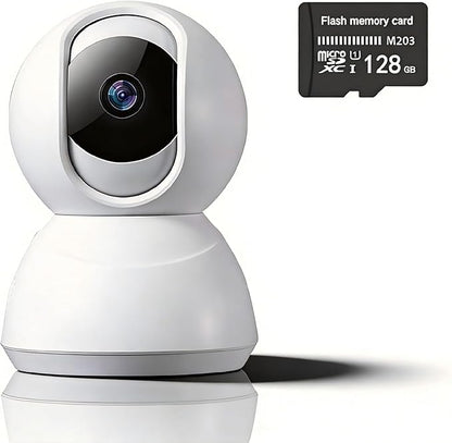 Indoor Pan/Tilt Home Security Camera 2K 3MP, 360 Degree Wired & Wireless WiFi Webcam/Monitor for Baby/Elder/Nanny with Night Vision & Phone App (128G SD Card), 2 Way Audio, Cloud & SD Card Storage