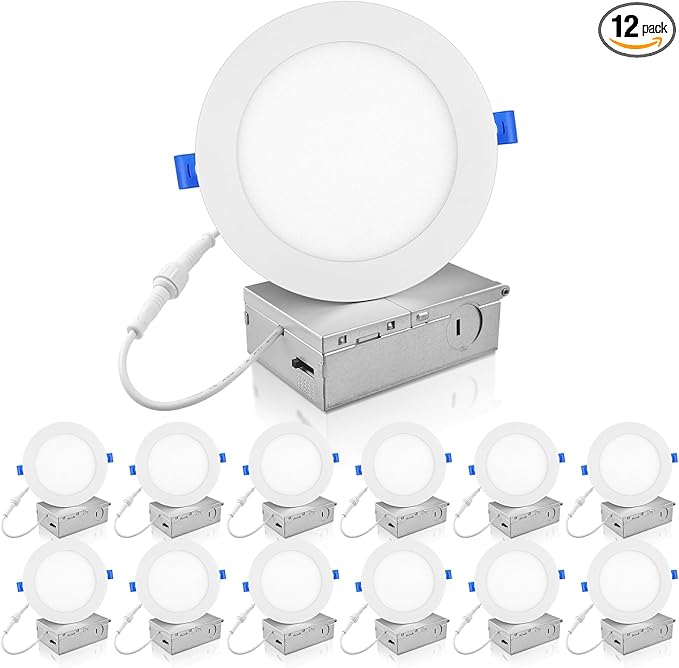ECOELER 6 Inch LED Recessed Ceiling Lights, Smooth Trim Canless Downlight, 12W 1100Lm, 3000K Warm White, Dimmable LED Panel with JBox, ETL & FCC, 12 Pack