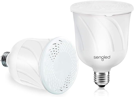 Sengled Pulse LED Smart Bulb with JBL Bluetooth Speaker, App Controlled Up to 8 BR30 LED Light Bulbs with Starter Kit, E26 Base, Compatible with Amazon Alexa, White, 2 Pack