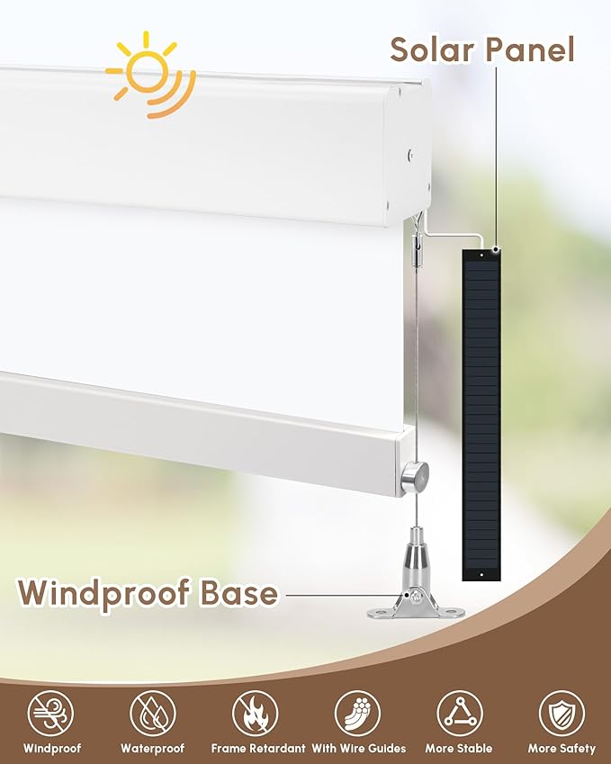 Kincmo Motorized Outdoor Shades for Patio Porch, Custom Outdoor Motorized Blinds with Remote, Waterproof & Windproof Patio Shades Work with Apple Home,Alexa,Google (0% Openness White)