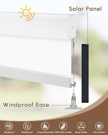 Kincmo Motorized Outdoor Shades for Patio Porch, Custom Outdoor Motorized Blinds with Remote, Waterproof & Windproof Patio Shades Work with Apple Home,Alexa,Google (0% Openness White)