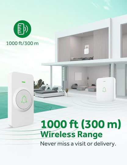 AVANTEK Wireless Doorbell, 1000 ft Range, 1 Button + 2 Receivers, White