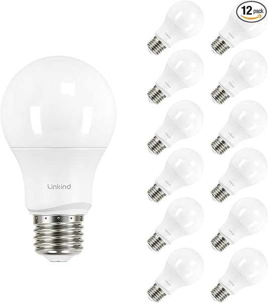 Linkind A19 LED Light Bulbs Dimmable, 60W Equivalent Light Bulbs, 9W, 5000K Daylight, 840 Lumens LED Bulbs, E26 Standard Base, 120V, Lighting for Bedroom Living Room Home Office, 12 Packs