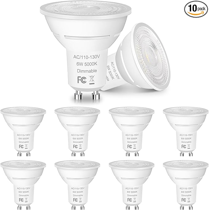 Yochoice MR16 GU10 LED Bulb Dimmable, 650LM GU10 Bulb 5000K Daylight White, 50W Halogen Equivalent, 6W GU10 Light Bulb with 38° Beam Angle for Recessed Track Lighting Kitchen Living Room, 10-Pack