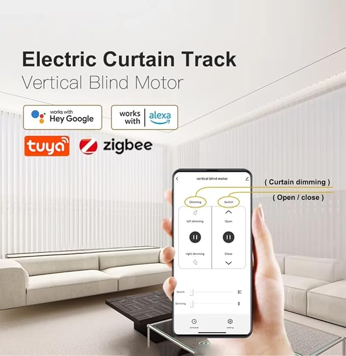 ZigBee Motorized Vertical Blinds Track for Sliding Glass Doors, Smart Curtains Rod, 2.5N High Torque Quiet Motor, Works with Alexa & Google Home Patio Door Replacement (4.5 Meters (177.1 inches))