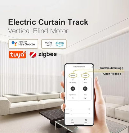 ZigBee Motorized Vertical Blinds Track for Sliding Glass Doors, Smart Curtains Rod, 2.5N High Torque Quiet Motor, Compatible with Alexa & Google Home Patio Door Replacement (2.5 Meters (98.4 inches))